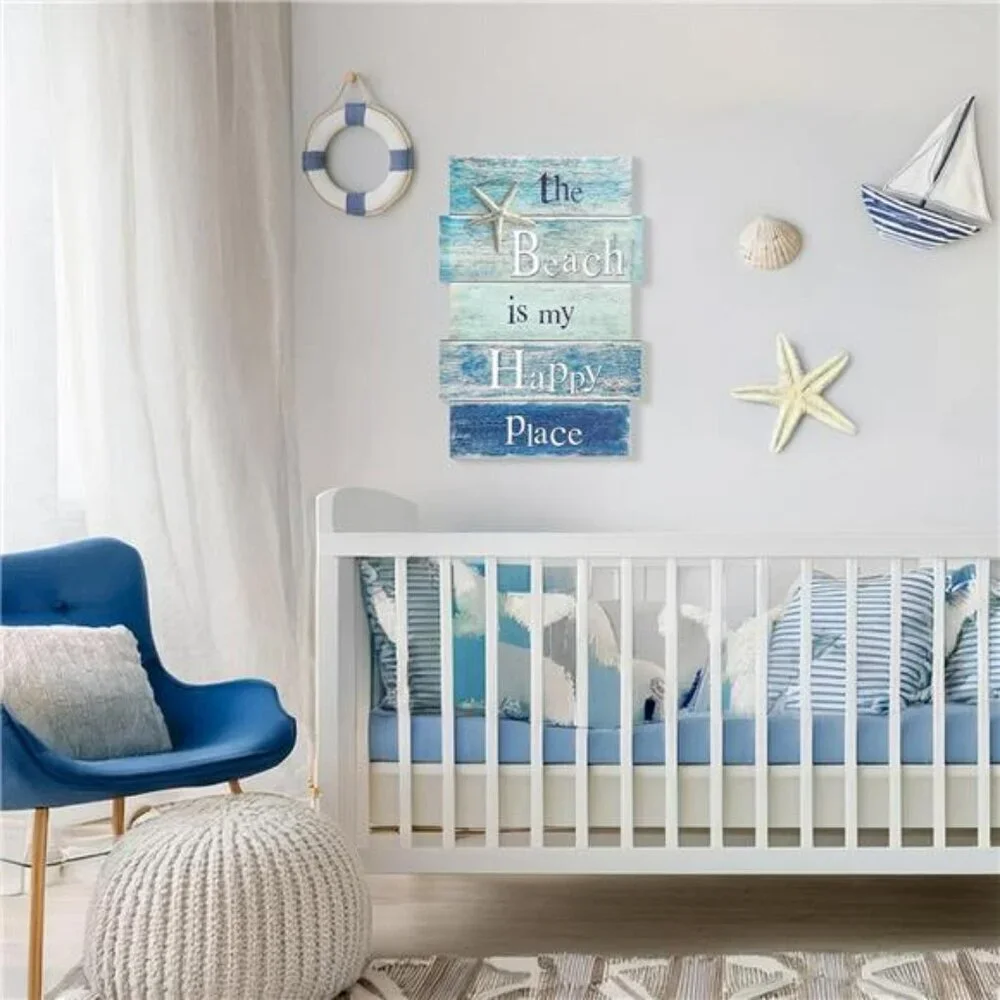 Coastal Beach Wall Art Wooden Sign Starfish Ocean Decor for Bathroom Bedroom